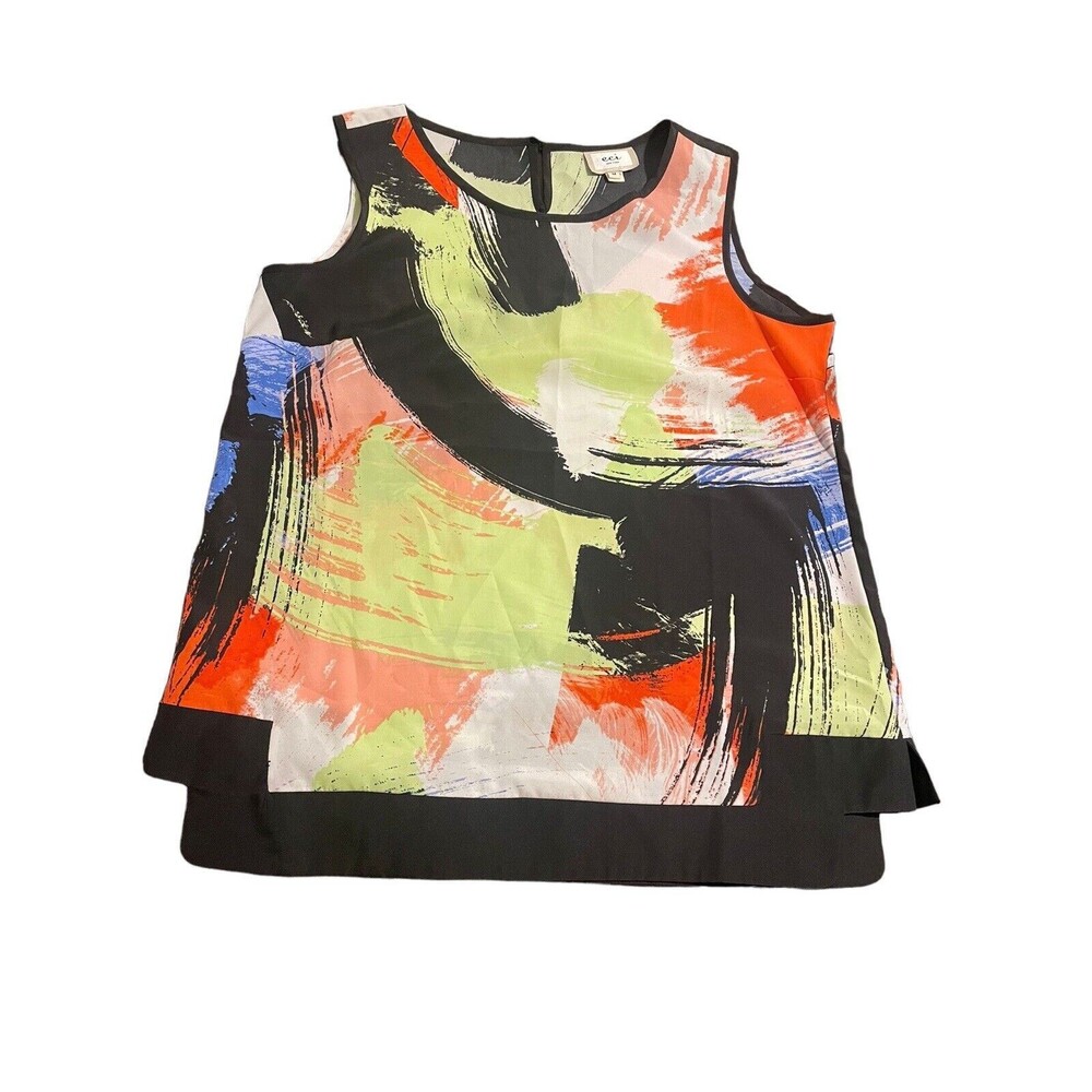 Sleeveless Abstract Brushstroke Print Top - Multicolor